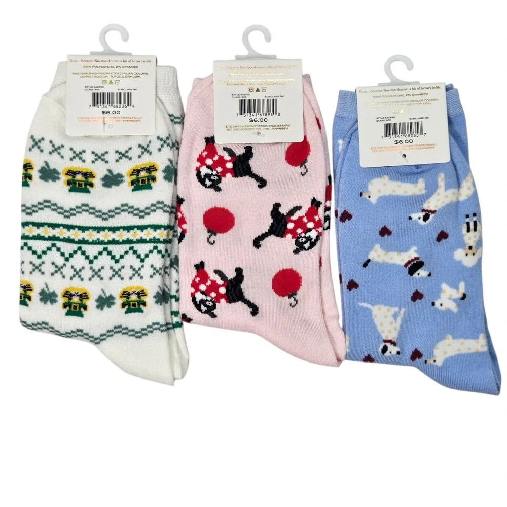 ETITU Crew Socks 3 Pairs St Patricks Holiday Valentine Day Dog Pattern Size 9 11